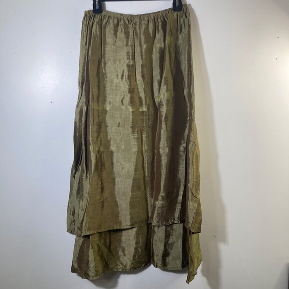 Womens Homefrocks Iridescent Silk Lagenlook Layered Maxi Skirt Green M - Picture 2 of 12
